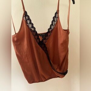 Burnt orange and black lace tank top